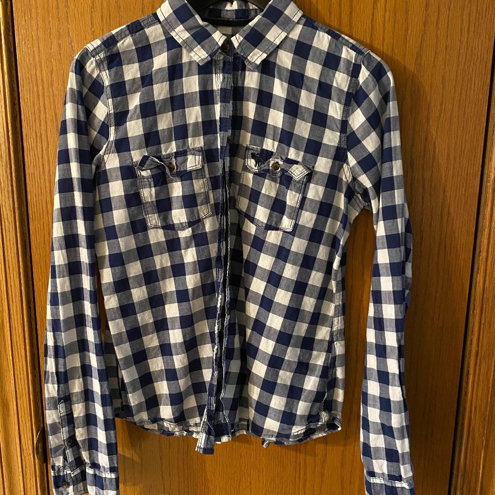 Blue and White Check Girls Abercrombie Shirt